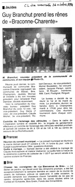 Article de la Charente Libre du 26 octobre 1994